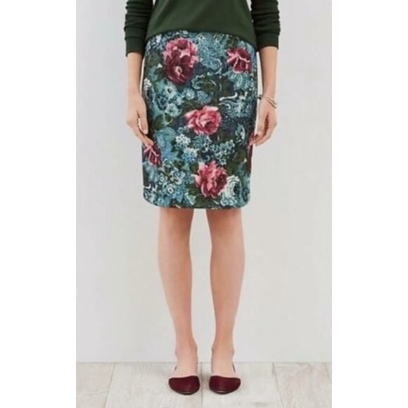 NEW J. Jill Ponte Stretch Floral Work Skirt Petite Small Green Blue Pink Rose - Picture 1 of 14